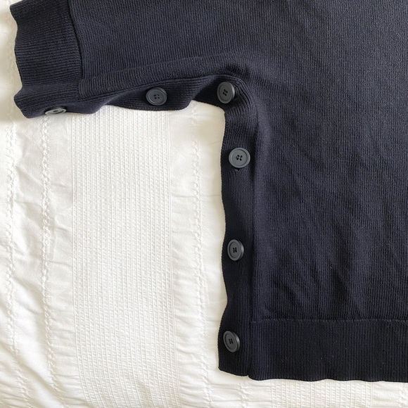 COS 100% WOOL NAVY SIDE BUTTON CREWNECK WIDE HALF SLEEVES KNITTED SWEATER - XS - Picture 7 of 9